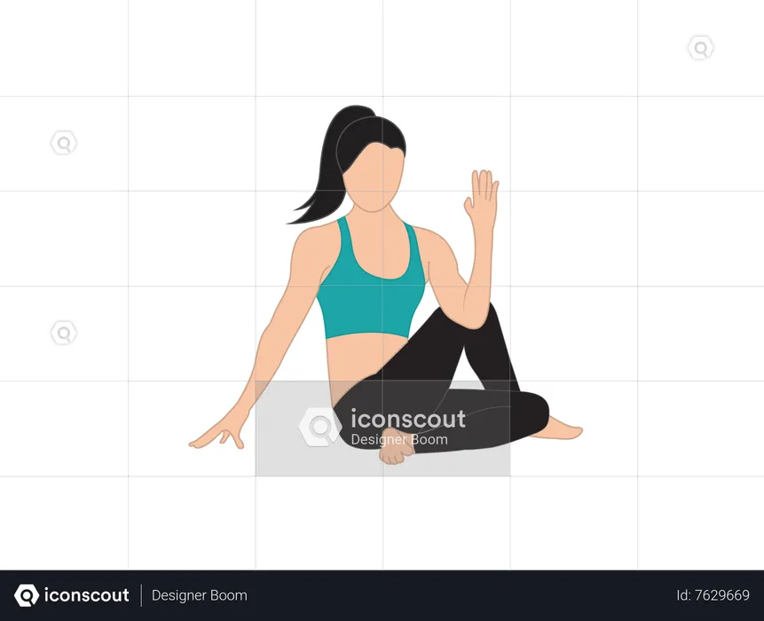 Mujer haciendo Ardha Matsyendrasana  Ilustración