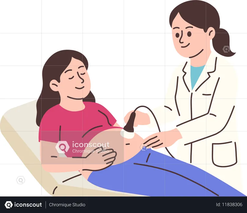 Mujer haciendo un chequeo de embarazo  Ilustración
