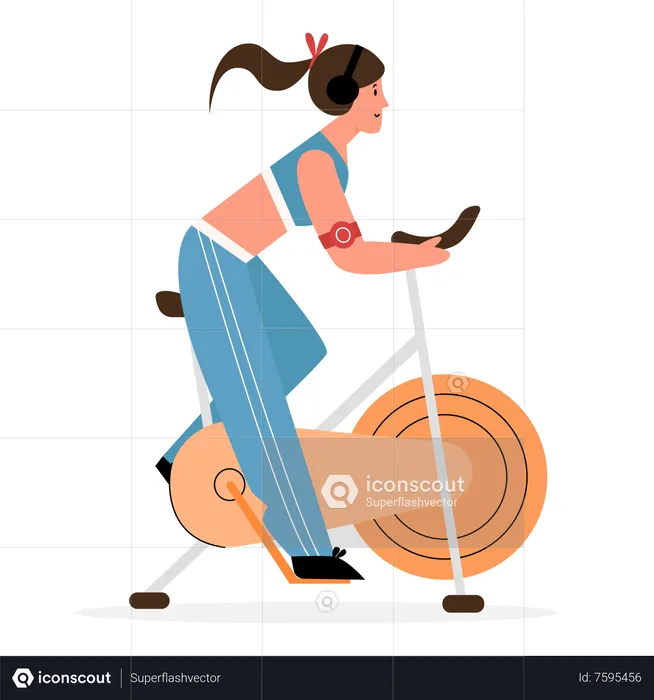 Mujer haciendo ciclismo en el gimnasio  Ilustración