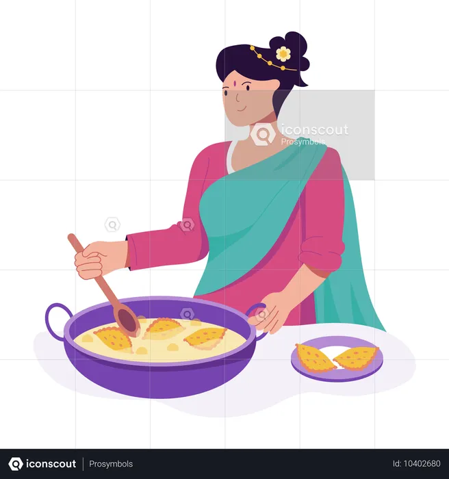 Mujer cocinando para Diwali  Ilustración