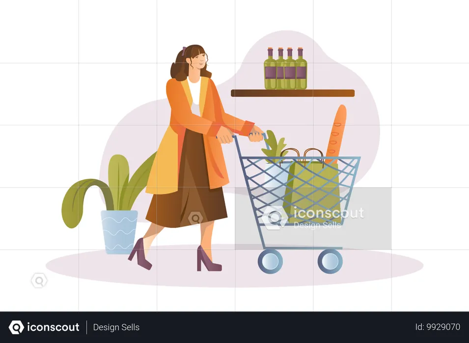 Mujer haciendo compras de comestibles  Ilustración