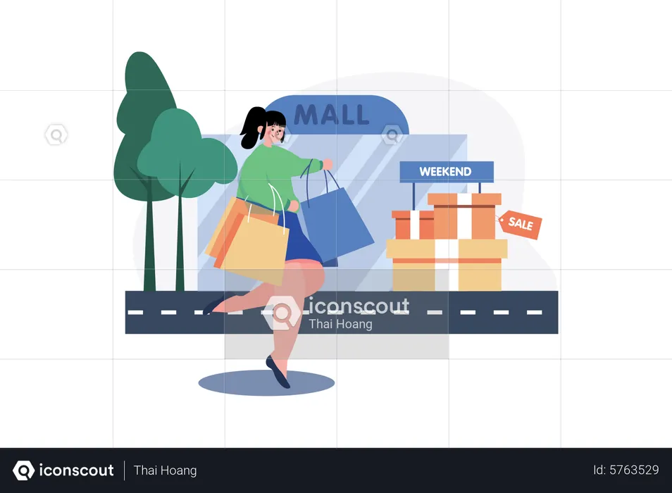 Mujer haciendo compras el fin de semana  Ilustración