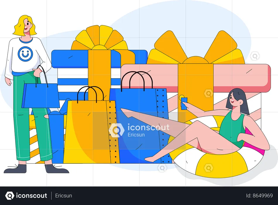 Mujer haciendo compras en línea  Ilustración