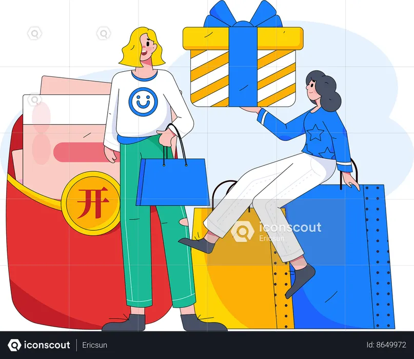 Mujer haciendo compras en línea  Ilustración