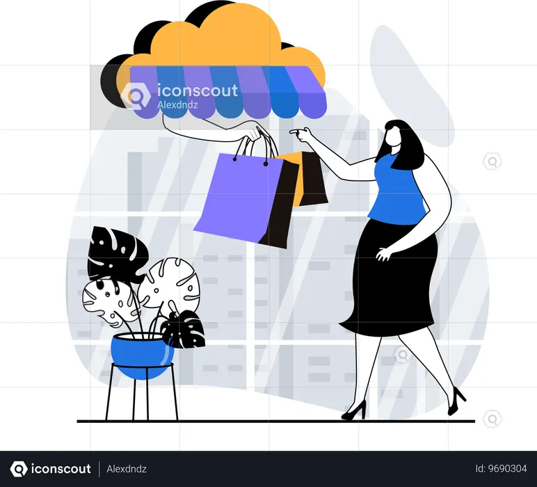 Mujer haciendo compras en línea  Ilustración