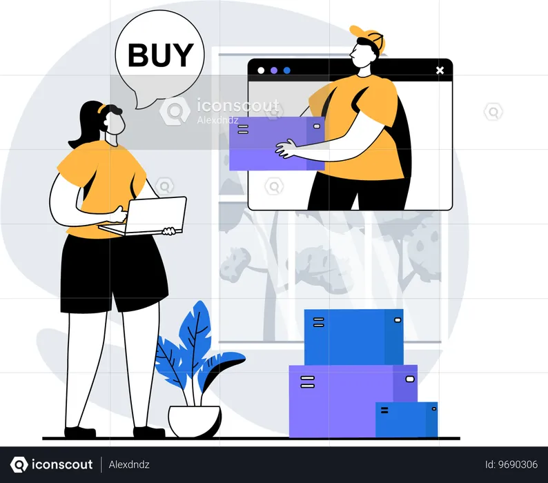 Mujer haciendo compras en línea  Ilustración