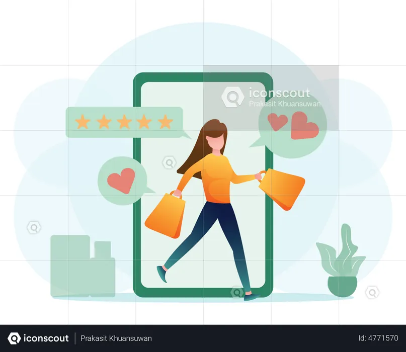 Mujer haciendo compras en línea  Ilustración