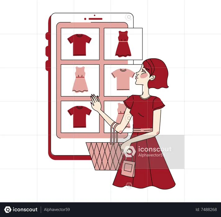 Mujer haciendo compras en línea  Ilustración