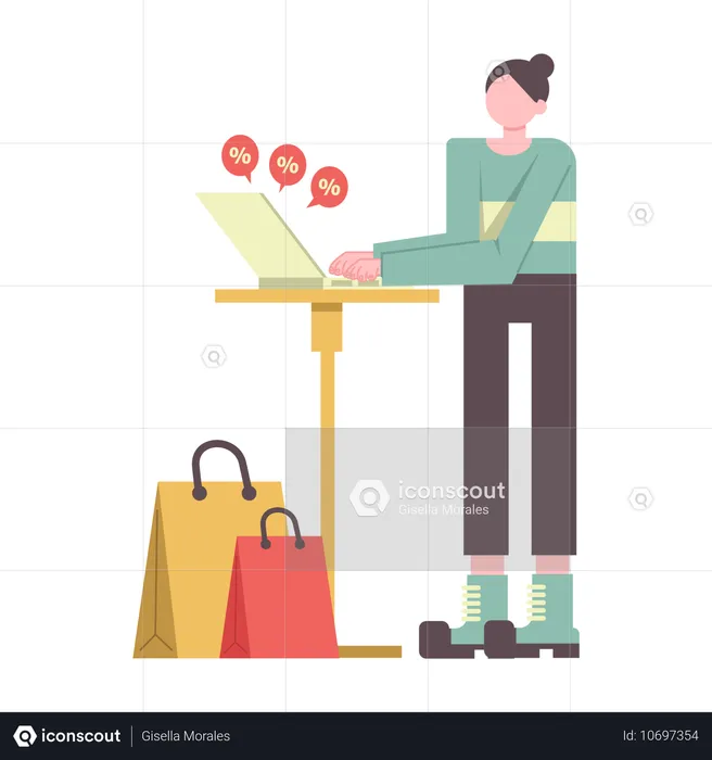 Mujer haciendo compras en línea  Ilustración