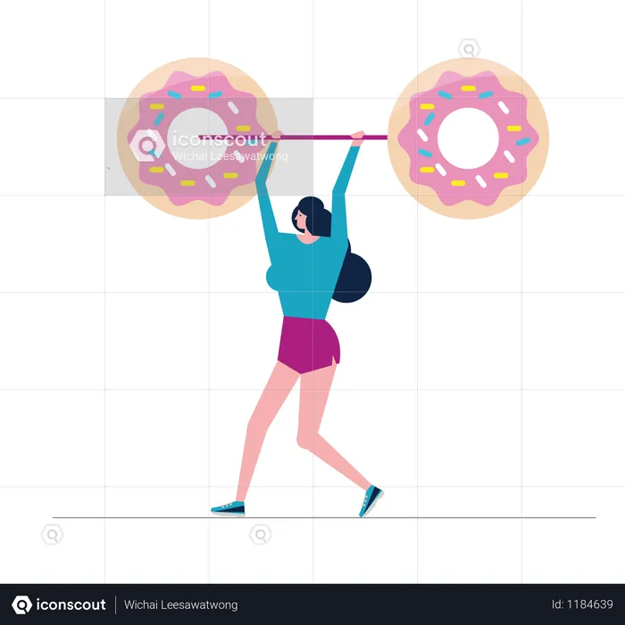 Mujer haciendo ejercicio de prensa de hombros con una barra de pesas tipo donut  Illustration