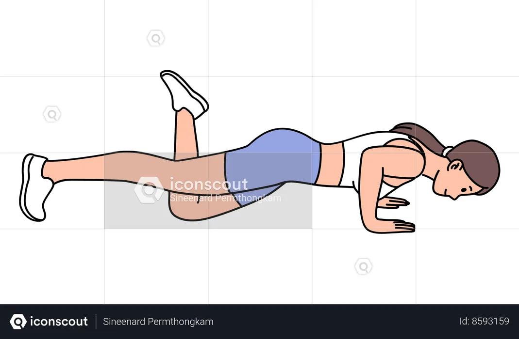 Mujer haciendo ejercicio de flexiones de rodilla  Ilustración