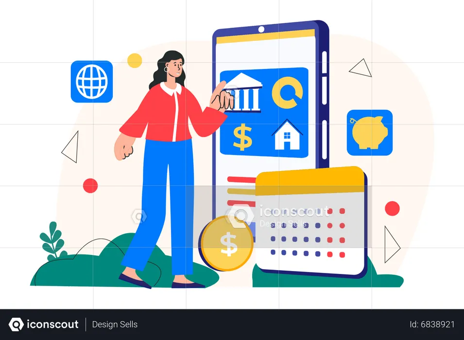 Mujer haciendo gestión financiera  Ilustración