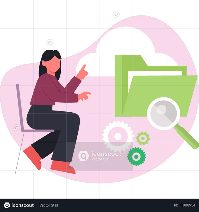 Mujer investigando en un servidor en la nube  Ilustración