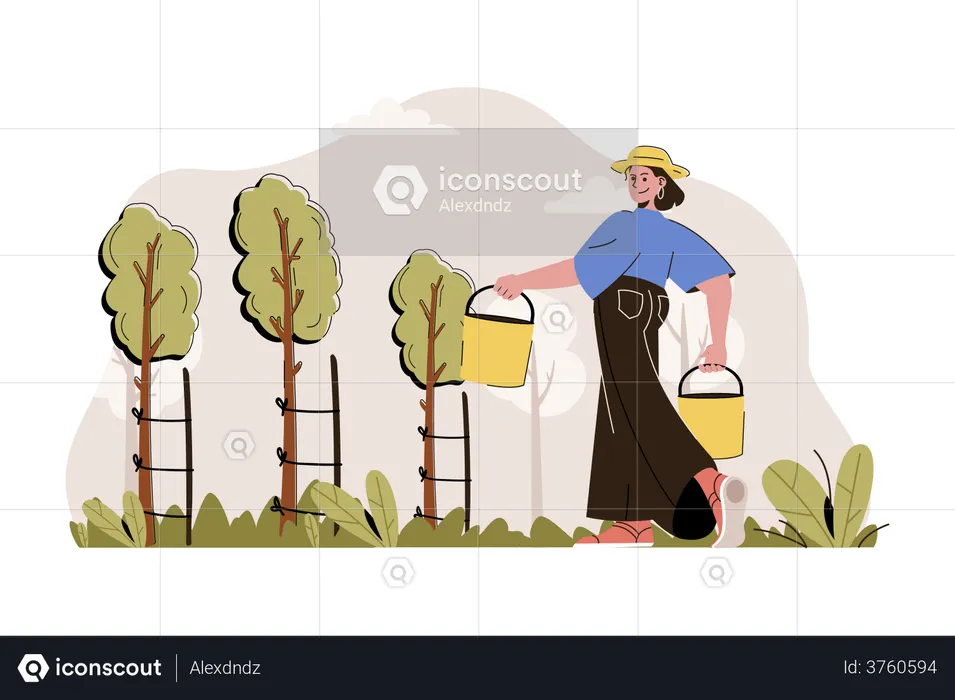 Mujer haciendo jardineria  Ilustración