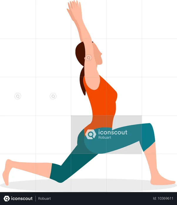 Mujer haciendo la postura de estocada Crescenet de yoga  Ilustración