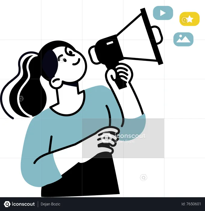 Mujer haciendo marketing digital  Ilustración