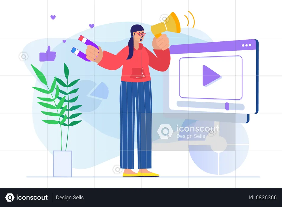 Mujer haciendo marketing online  Ilustración