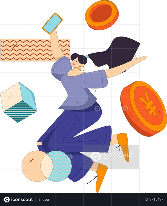 Mujer haciendo pago de facturas en línea  Ilustración