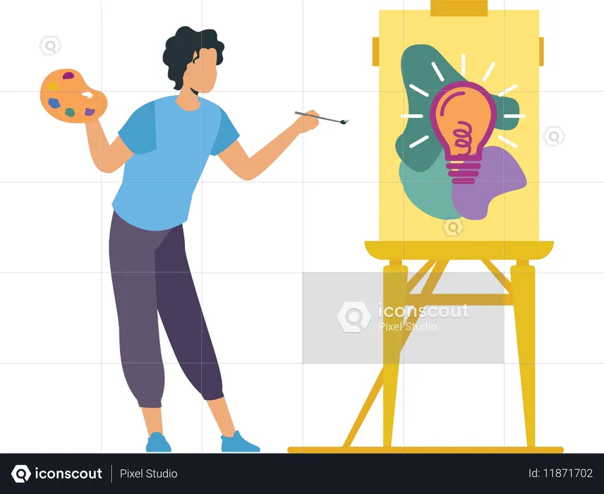 Mujer haciendo pintura a mano  Ilustración