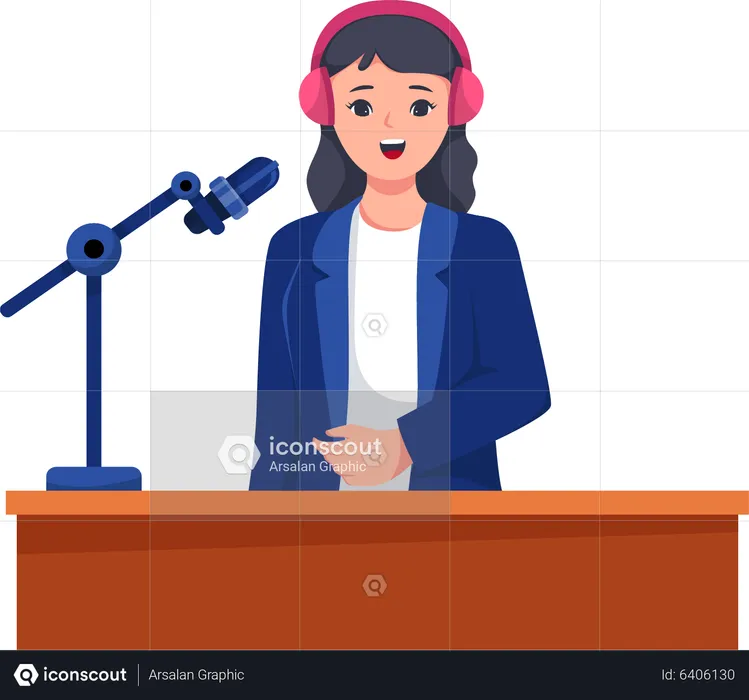 Mujer haciendo Podcast  Ilustración