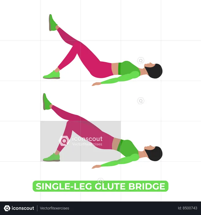 Mujer haciendo puente de glúteos con una sola pierna  Ilustración