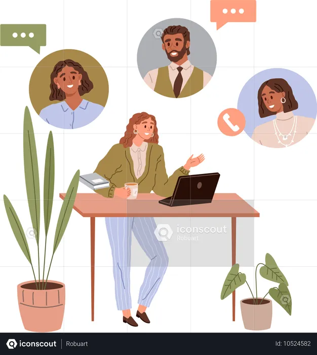 Mujer haciendo reunión en línea  Ilustración