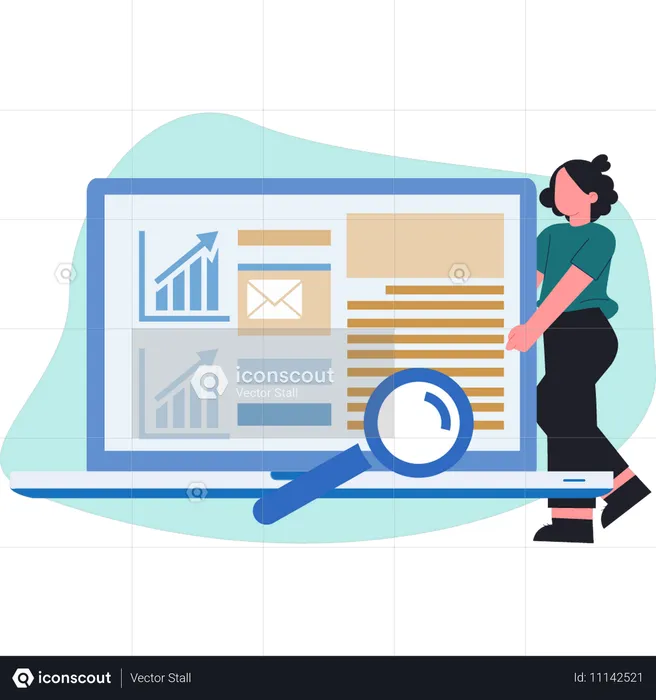 Mujer haciendo datos de desarrollo de SEO  Ilustración