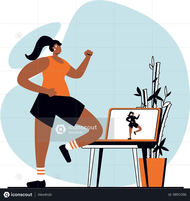 Mujer haciendo sesión de entrenamiento en línea  Ilustración