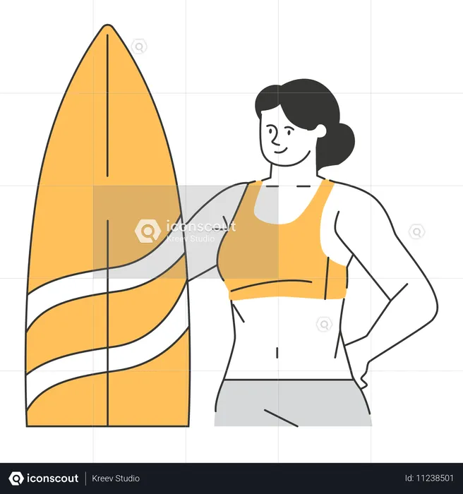 Mujer haciendo surf  Ilustración