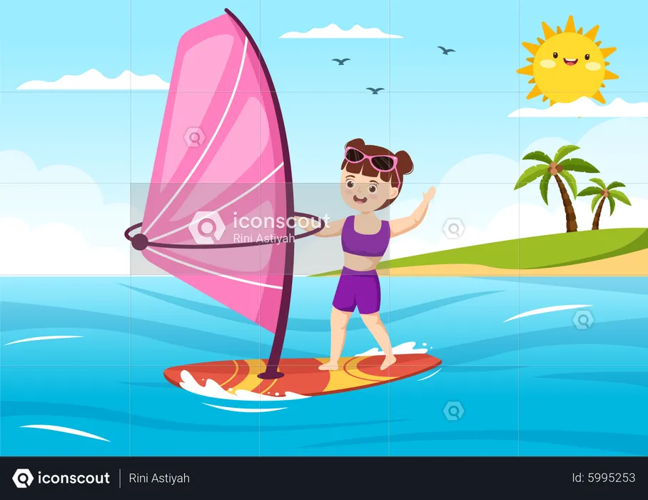 Mujer haciendo windsurf  Ilustración