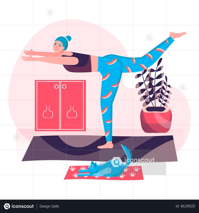 Mujer haciendo asanas de yoga  Ilustración