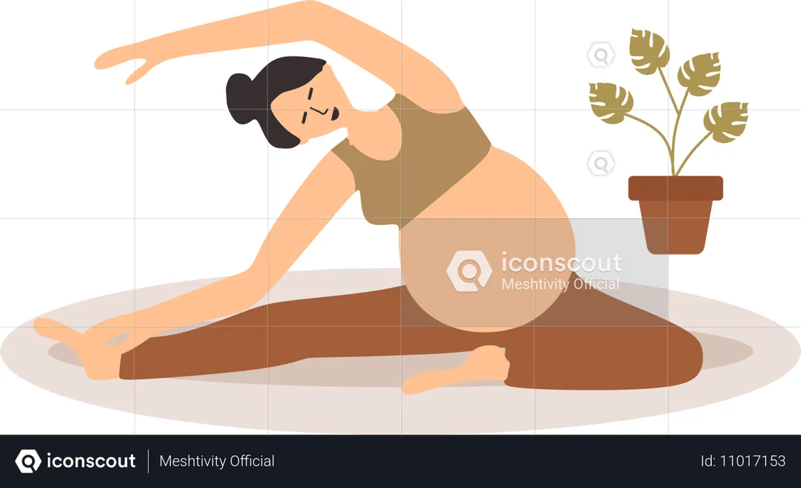 Mujer haciendo yoga durante el embarazo  Ilustración