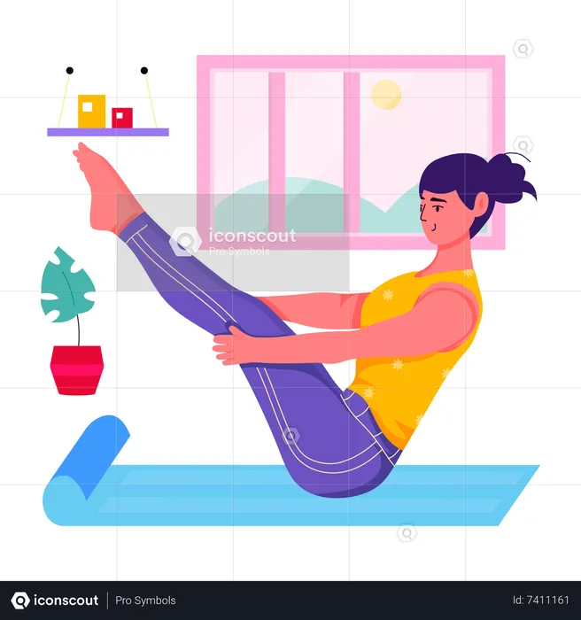 Mujer haciendo yoga en barco  Ilustración