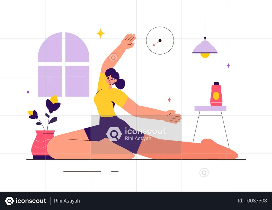 Mujer haciendo yoga en casa  Ilustración