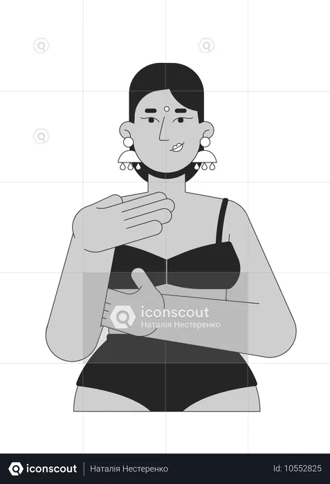 Mujer hindú en bikini examinándose a sí misma  Ilustración