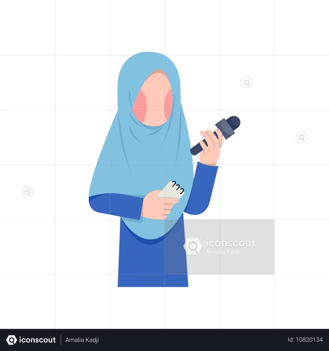 Mujer reportera con hijab  Ilustración