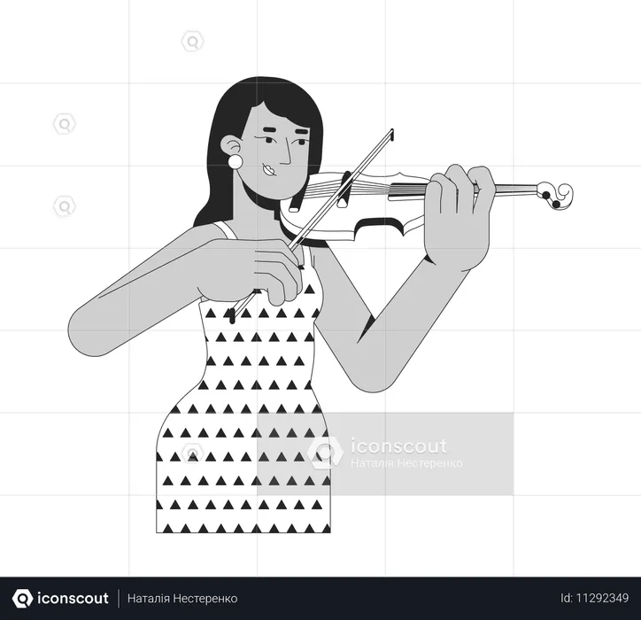 Mujer india con vestido retro tocando el violín con pasión  Ilustración