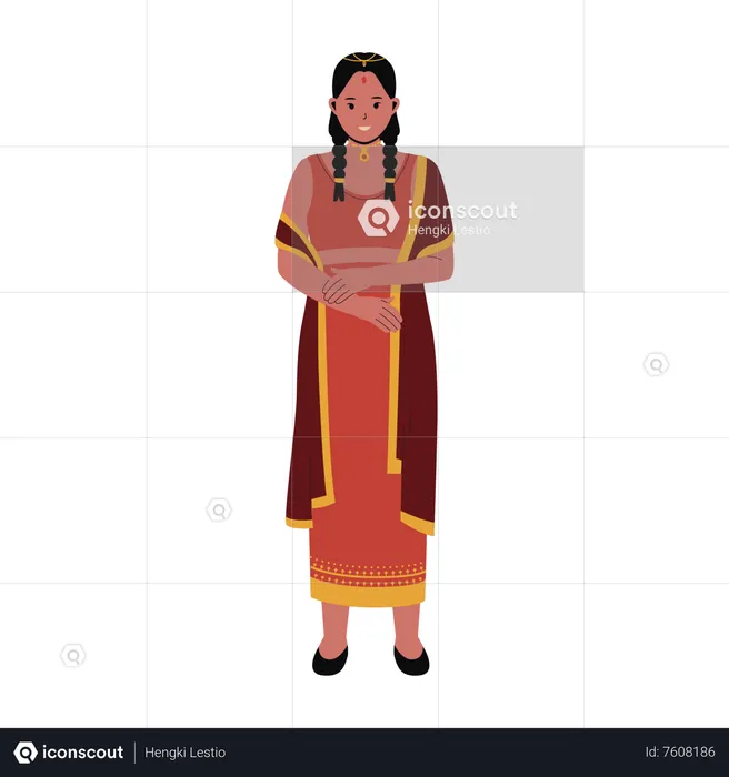 Mujer india en ropa tradicional  Ilustración