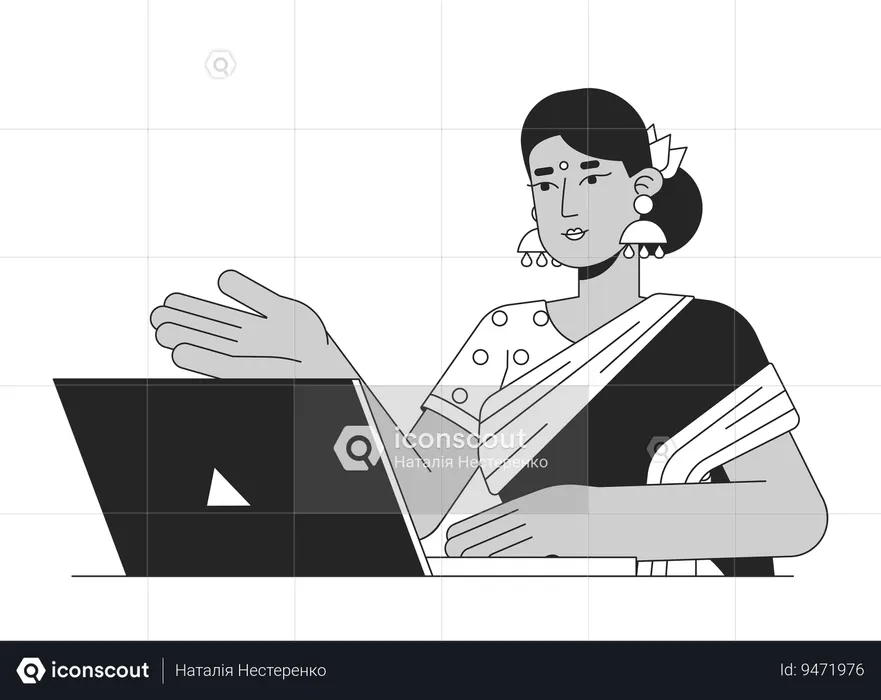 Mujer india profesional con laptop  Ilustración