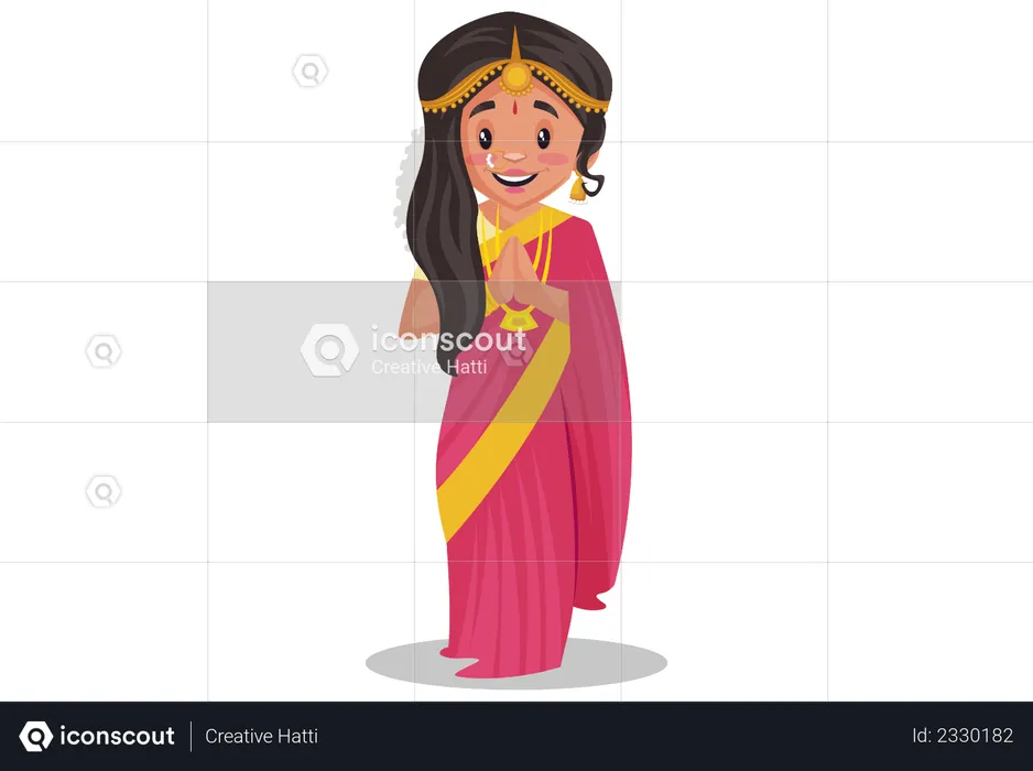 Mujer tamil india de pie en pose de bienvenida  Ilustración