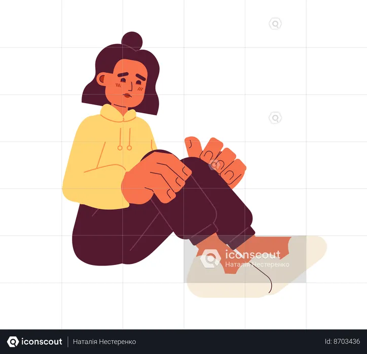 Mujer infeliz sentada  Ilustración