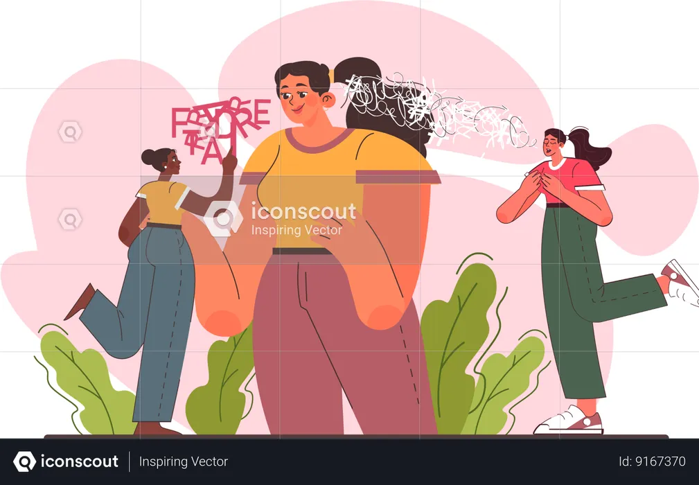 La mujer está intentando conversar en un lenguaje global  Ilustración