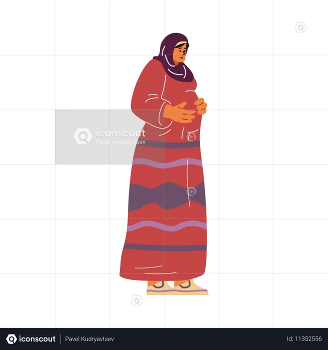 Mujer islámica embarazada con hijab  Ilustración