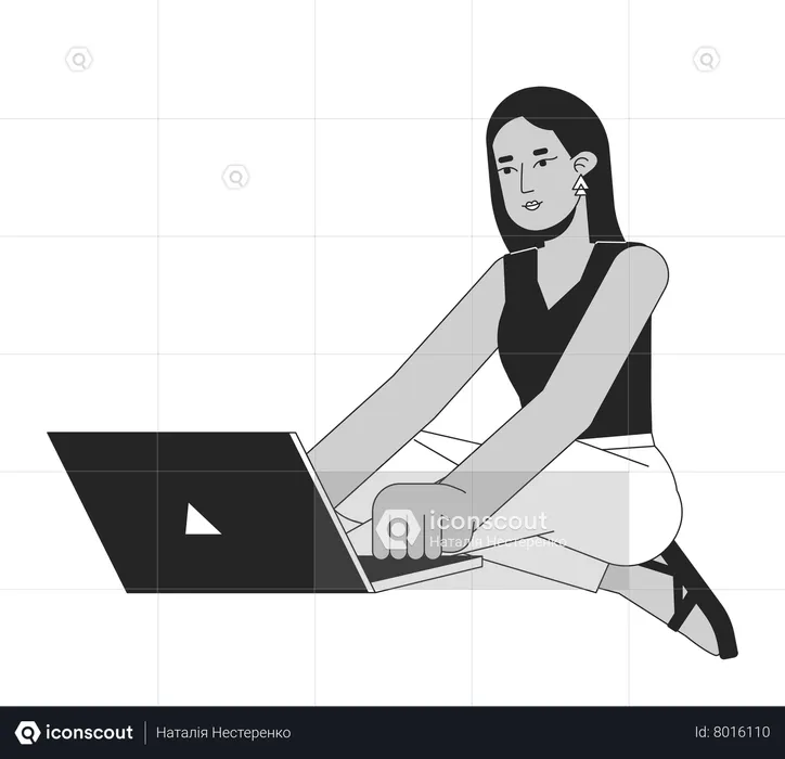 Mujer adulta joven del Medio Oriente con laptop  Ilustración