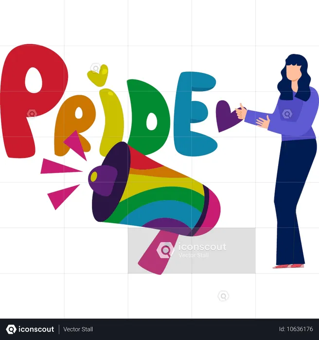 Mujer joven anunciando el mes del día del orgullo  Ilustración