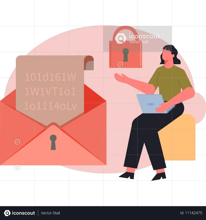 Mujer joven haciendo seguridad de bloqueo en el correo electrónico  Ilustración