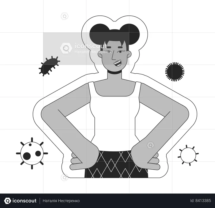 Mujer joven negra protegida de contraer virus  Ilustración