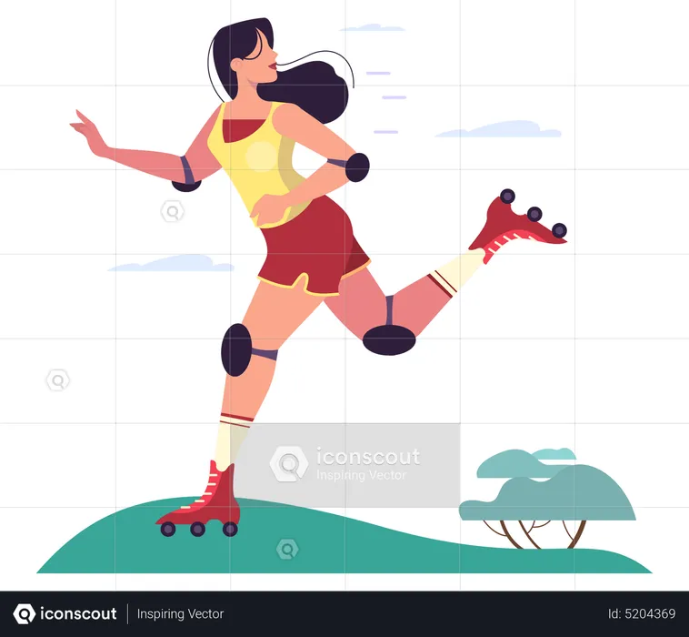 Mujer joven patinando en el parque  Ilustración