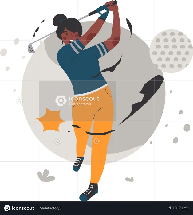 Mujer jugando con la pelota de golf  Ilustración