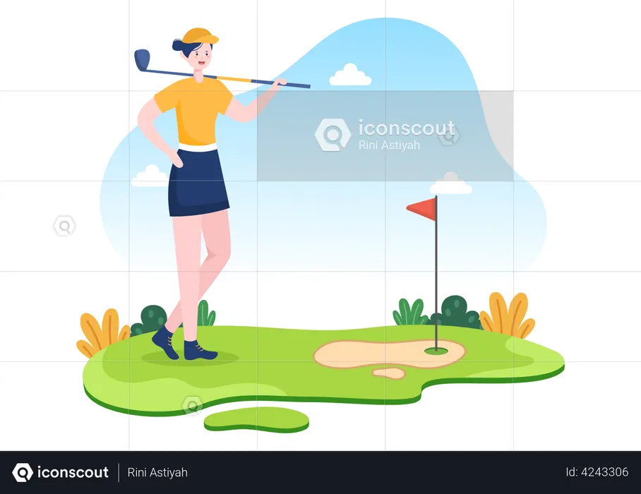 Mujer jugando al golf  Ilustración